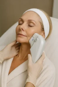 Woman receiving HIFU non surgical facelift treatment Hockley