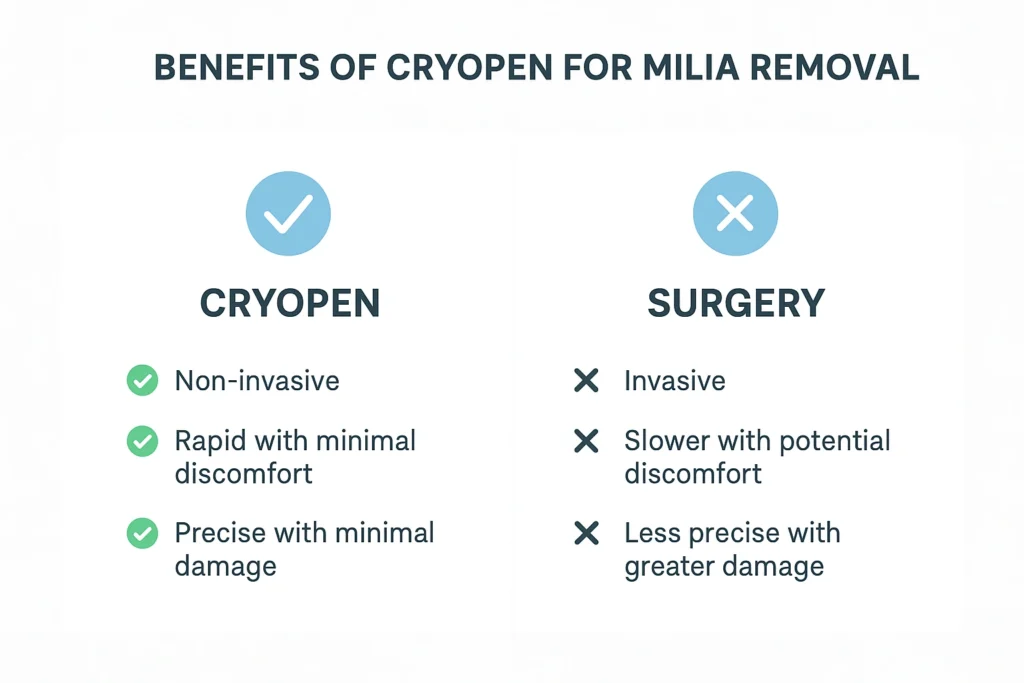 Benefits of cryopen for milia removal Hockley compared to surgical treatments.