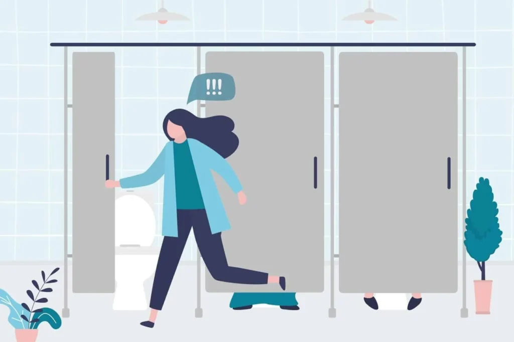 graphic of Urine incontinence Hockley woman running to the toilet.