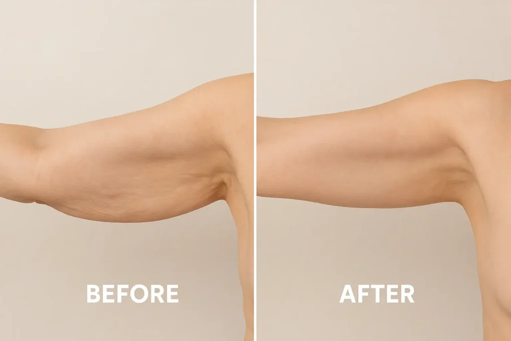 Picture of LA LIPO Hockley before and after results of skin tightening treatment on the upper arms.
